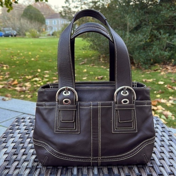 𝅺COACH Soho Brown Leather Satchel with Contrast Stitching - Picture 1 of 16